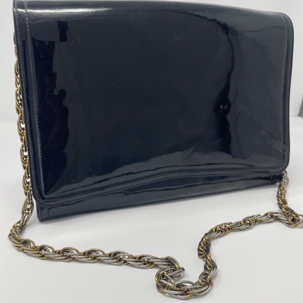 Morris Moskowitz Vintage Womens Shoulder Cross Body Bag Black Patent Leather